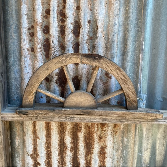 Vintage Wooden Semicircle Decor Half Wheel Wall Primitive Rustic Decor - Picture 7 of 14